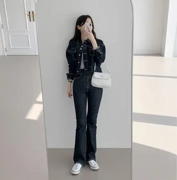 다크 데님 부츠컷 셋업