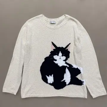 HIKOSEN CARA 고양이 무늬 니트 빈티지