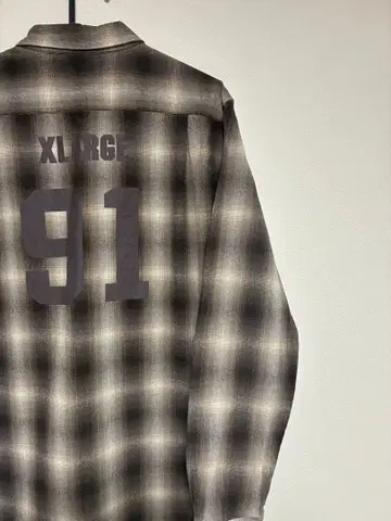 인기 엑스라지 긴팔 셔츠 옴브레 체크 빅 로고 브라운 L