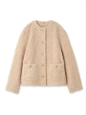 미라 오웬 금장 버튼 노카라 컴팩트 보아 자켓