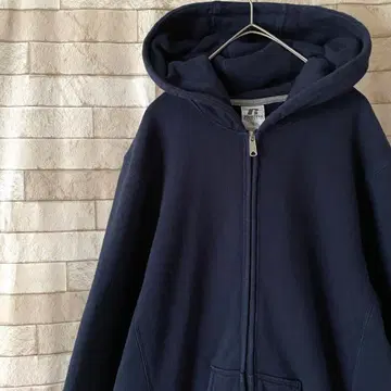 러셀 지퍼 후드티 자수 로고 속기모 네이비 L