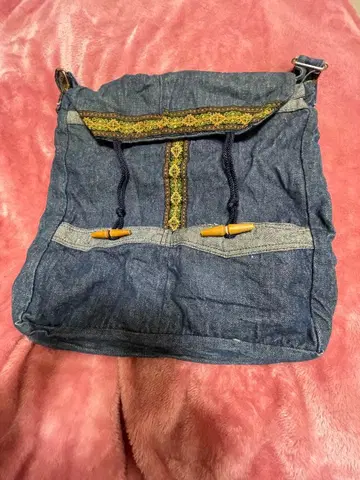 쇼와 레트로 데님 숄더백 다다미 테두리 같은 리본 테이프 포함
