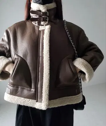 me+em select 인조 가죽 B-3 크롭 플라이트 자켓