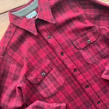 [ 아메카지 ] 체크 무늬 긴팔 플란넬 셔츠 레드 계열