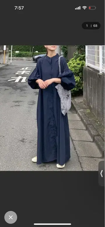 CORNERS 볼륨 슬리브 셔츠 원피스 M 사이즈 네이비