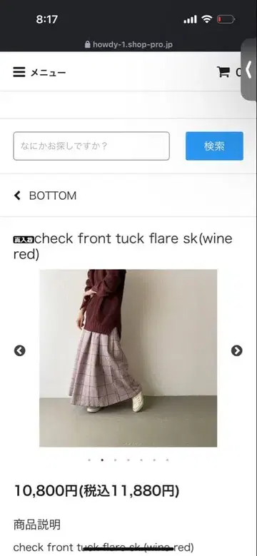 체크 프론트 택 플레어 스커트 하우디