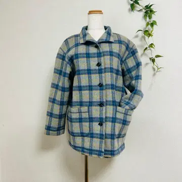 레나운 울 혼방 체크 무늬 자켓 블루종 CHARGE M