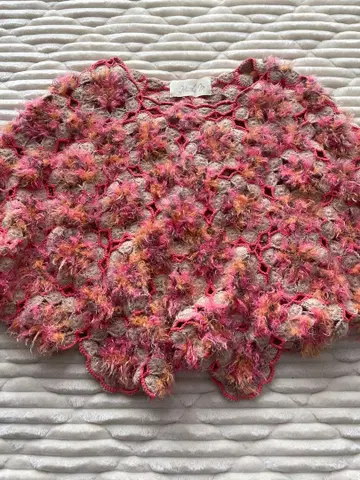 핑크 계열 레이스 편직풍 판초 니트 해티엠 개성 웜 컬러 계열