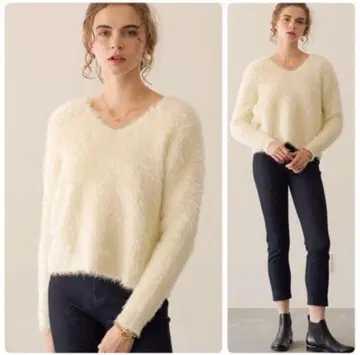 라운지 드레스 Loungedress 페더 V넥 니트 아이보리 새상품급