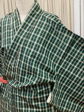 순수 실크 이중 기모노 타탄 체크