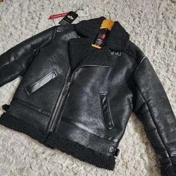 미사용 알파인더스트리 B-3 페이크 무스탕 라이더 자켓