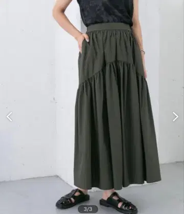 [ KBF ] 라운드 개더 플레어 스커트 카키