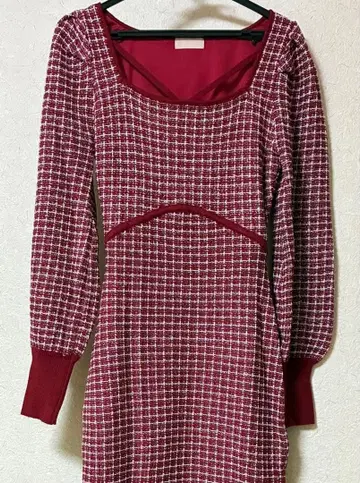 리젝시 바이컬러 트위드 머메이드 니트 원피스 레드