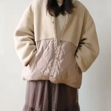 NOAHL 퀼팅 보아 절개 코트 충전솜 노카라