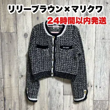 릴리 브라운 메리 퀀트 트위드 니트 가디건 블랙