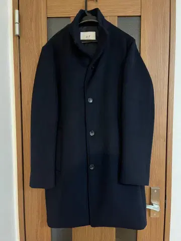 캐시미어 혼방 스탠드 카라 코트 네이비 L