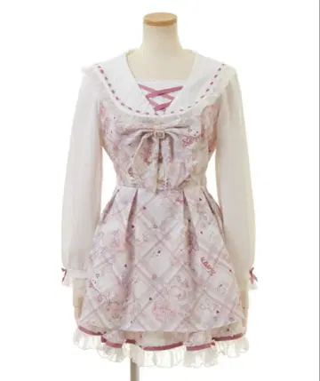 리즈리사 sewing bear 패턴 셋업 핑크