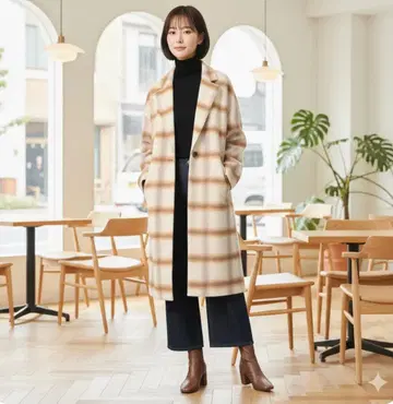 Spick and Span 알파카 샤기 옴브레 체크 코트