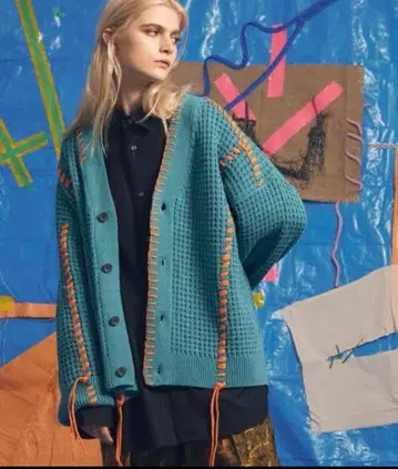 귀 와플 클레이지 스티치 프라임 오버 V넥 가디건