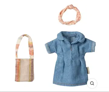 Maileg 메이 엄마 마우스 데님 드레스 & 백