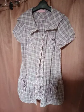 메조 피아노 체크 무늬 반팔 셔츠 L 사이즈