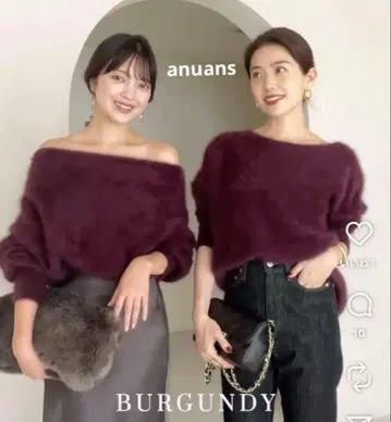 [버건디] anuans 라쿤 폭스 오프숄더 니트 풀오버