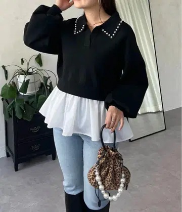 prose verse 펄 칼라 2way 스키퍼 페플럼 니트 M