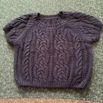 퍼플 케이블 니트 반팔 스웨터
