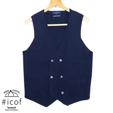 이탈리아 원단 니트 더블 브레스트 베스트 네이비 L a447