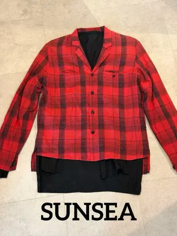 SUNSEA 체크 셔츠 빨간색