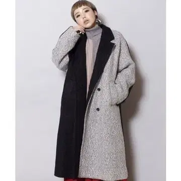 오즈모시스 바이컬러 더블 브레스트 코트