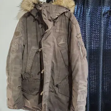 브라운 밀리터리 퍼 자켓