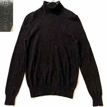 네프 가공 HUGO BOSS 목 부분 로고 자수 터틀넥 니트 블랙 M