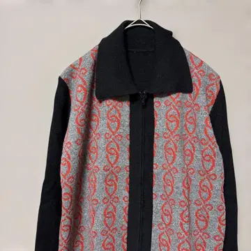 개성파 레트로 풀 집업 니트 가디건 (M 상당) 블랙 기하학 패턴