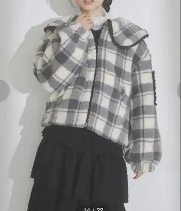 merry jenny 체크 프릴 칼라 보아 자켓