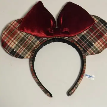 미니 마우스 머리띠 체크 무늬 빨간색