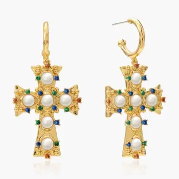 enroutejewery 골드 크로스 귀걸이 진주 귀걸이 엔루트주얼리