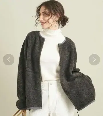 BEAUTY&YOUTH 파이핑 보아 블루종 노카라 그레이 M