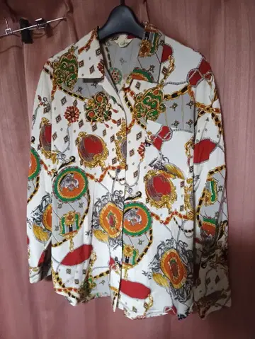 일품 K.Galcon 이탈리안 레트로 긴팔 셔츠 다색 프린트 쇼와 레트로