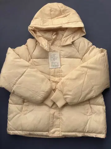 후드 부착 패딩 자켓 L 사이즈 크림색