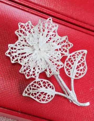 미사용품 은세공 플라워 브로치