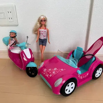 [새상품급] 바비 인형과 핑크색 자동차와 모토 세트