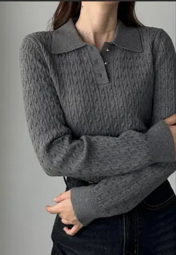 골드 버튼 케이블 니트 폴로