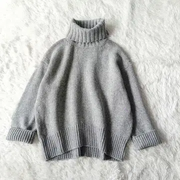 새상품급 GALERIE VIE 파인 울 하이넥 풀오버 그레이