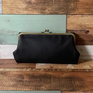 인조 가죽 모자 가마구치 장지갑 블랙 x 그린