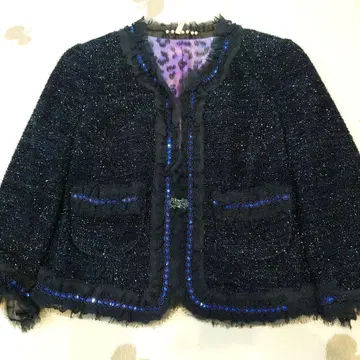 노카라 자켓 블랙과 파랑 라메 믹스