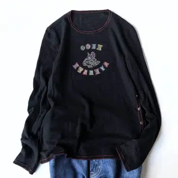 이타리야 이탈리아 캐시미어 100 긴팔 T 비즈 티셔츠