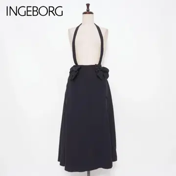 잉게보그 핑크하우스 리본 모티브 멜빵 스커트 네이비 F*HD1350