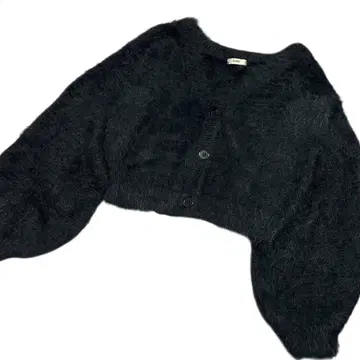 미스틱 샤기 니트 가디건 볼레로 블랙