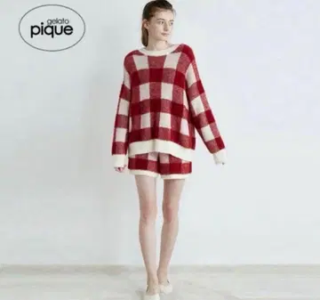 젤라또피케 홀리데이 깅엄 체크 레드 상의 미사용 새상품